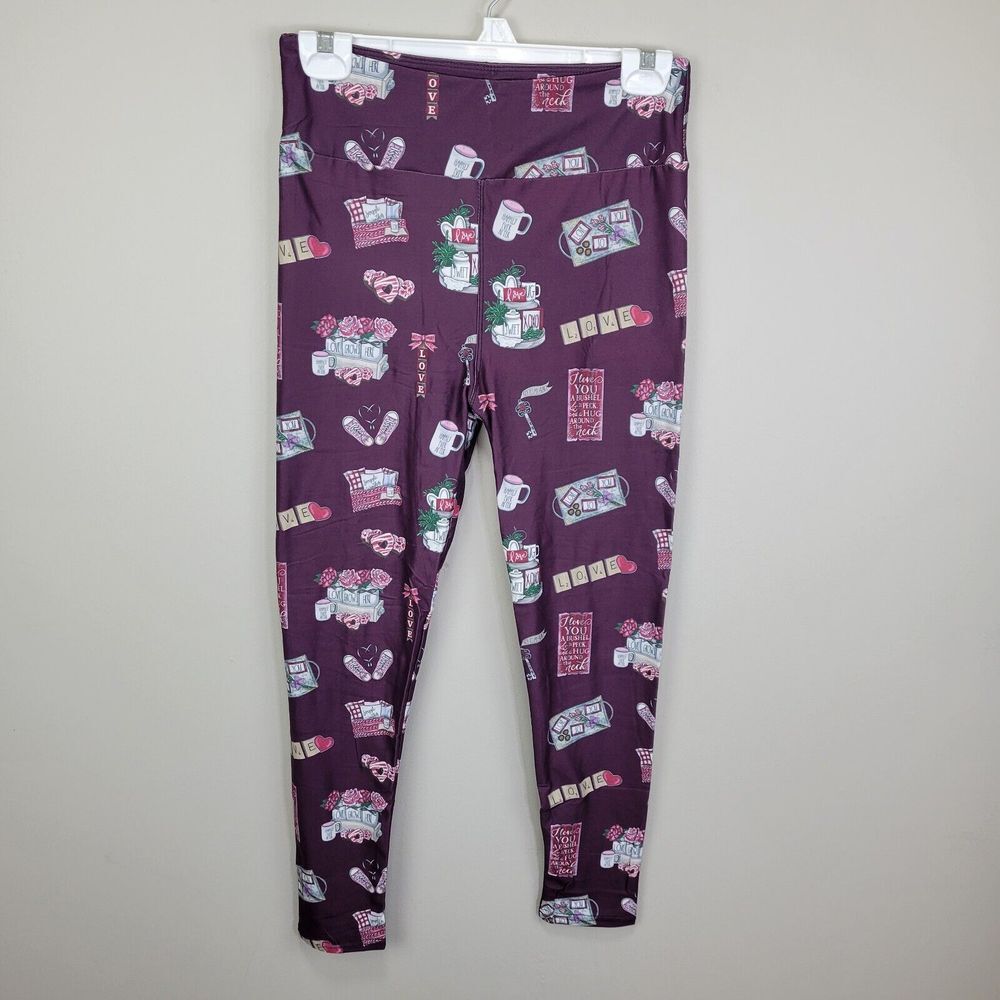 Love Theme Polyester Spandex Plum Ankle Leggings One Size Fits All‎